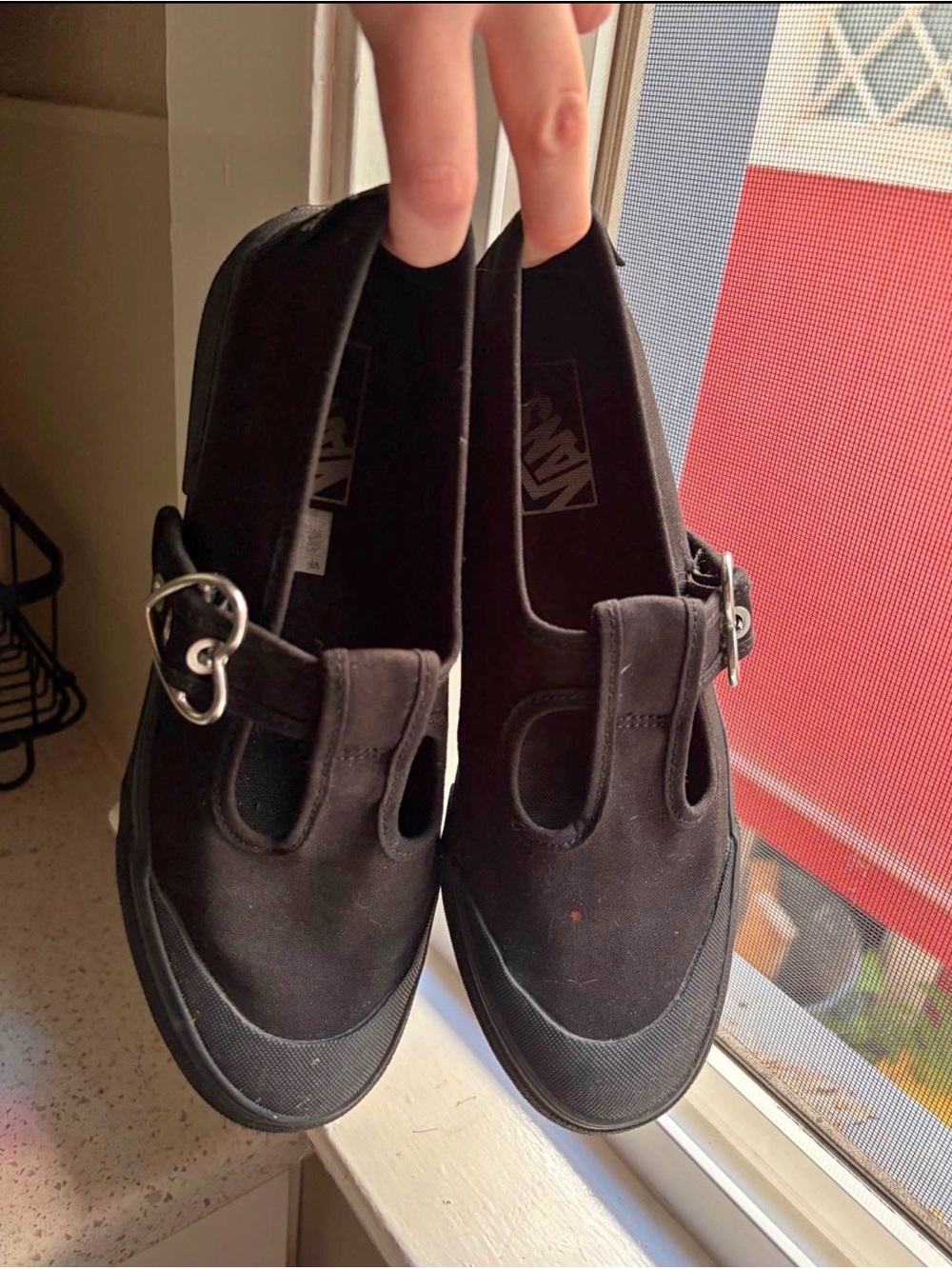 Vans Black Mary Jane Slip-On with Silver Buckle